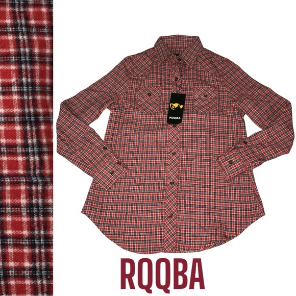 RQQBA Red Plaid Button Down Brushed Flannel Shirt - Women’s Small NWT - Picture 10 of 10